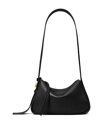 Tory Burch Romy Black Shoulder Bag With Adjustable Shoulder Strap In Grained Leather Woman
