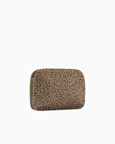 Giorgio Armani La Prima Satin And Multicoloured Rhinestone Clutch Bag In Brown