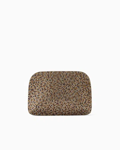 Giorgio Armani La Prima Satin And Multicoloured Rhinestone Clutch Bag In Brown