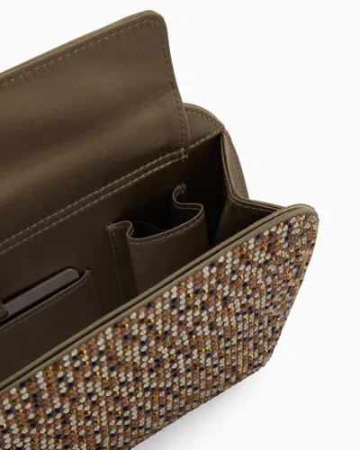 Giorgio Armani La Prima Satin And Multicoloured Rhinestone Clutch Bag In Brown