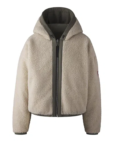 Canada Goose Women Beige Fleece Alberni Reversible Bomber Jacket In Gray