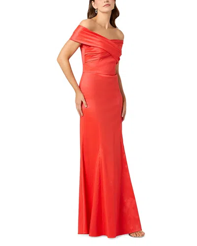 Shoshanna Etta Pleated Off-shoulder Gown In Red