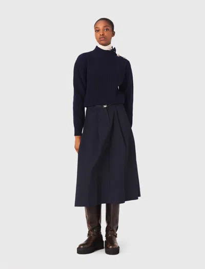 Maje High-neck Button-detail Sweater In Blue