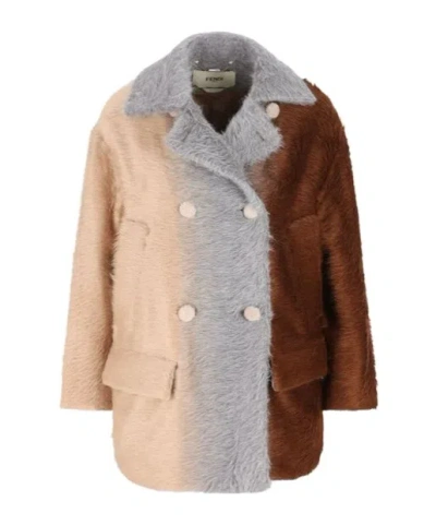 Fendi Wool Coat With Button Embellishments And Pockets In Gray