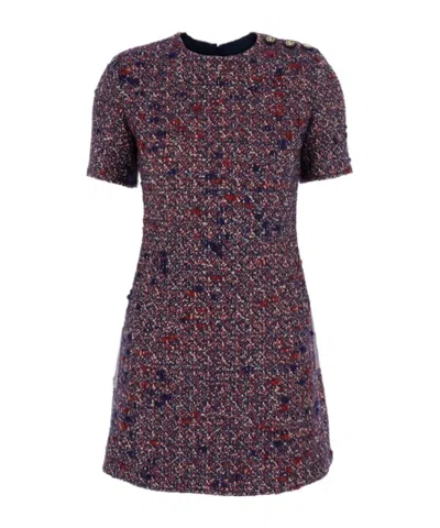 Gucci Textured Wool Dress Featuring Signature Buttons In Black