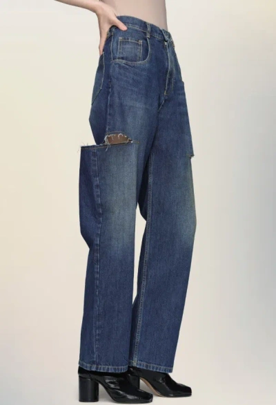 Maison Margiela Cut-out Jeans In Blue