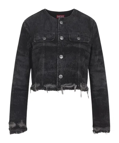 Diesel Grey Jacket With Round Neck And Frayed Edges In Cotton Blend Woman In Black