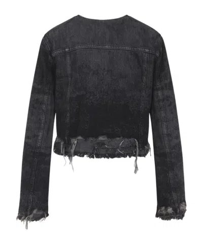 Diesel Grey Jacket With Round Neck And Frayed Edges In Cotton Blend Woman In Black