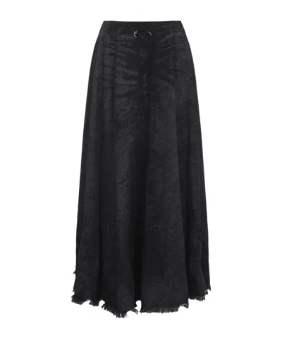 Diesel Full Skirt In Lasered Cotton-hemp Denim In Black