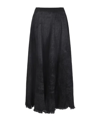 Diesel Full Skirt In Lasered Cotton-hemp Denim In Black