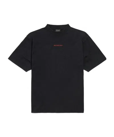 Balenciaga Black Crewneck T-shirt With Logo On The Front And On The Back In Cotton Man In Black
