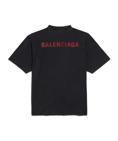 Balenciaga Black Crewneck T-shirt With Logo On The Front And On The Back In Cotton Man In Black
