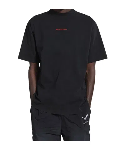 Balenciaga Black Crewneck T-shirt With Logo On The Front And On The Back In Cotton Man In Black