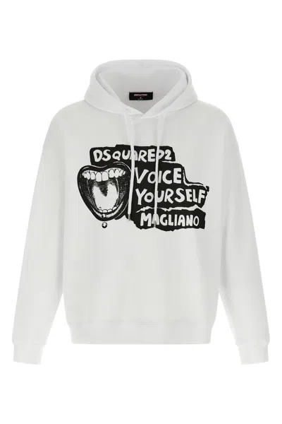 Dsquared2 D2 X Magliano White Hoodie With Drawstring Hood With Maxi Print On The Front In Cotton Man In White