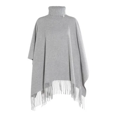 Fabiana Filippi Fringed Turtleneck Cape Soft Texture In Gray
