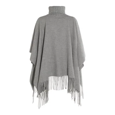 Fabiana Filippi Fringed Turtleneck Cape Soft Texture In Gray
