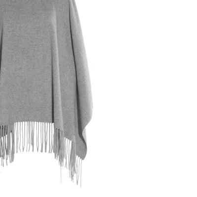 Fabiana Filippi Fringed Turtleneck Cape Soft Texture In Gray