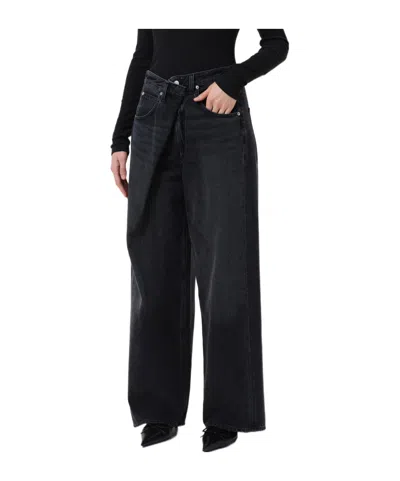 Agolde Vana Black Low-crotch Jeans With Book Closure In Denim Woman In Black