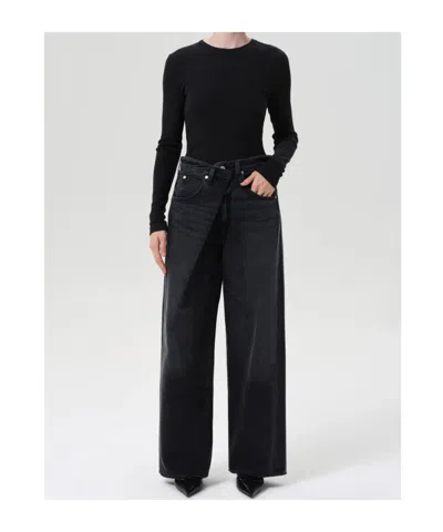 Agolde Vana Black Low-crotch Jeans With Book Closure In Denim Woman In Black