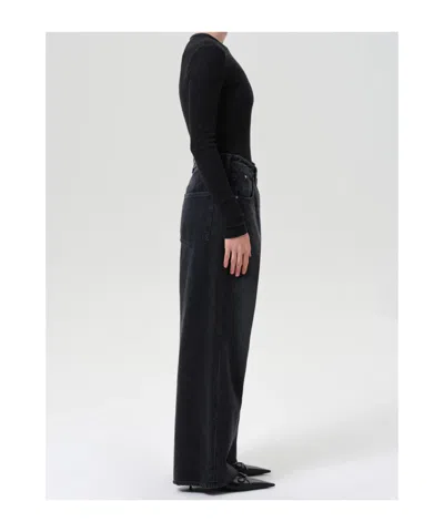 Agolde Vana Black Low-crotch Jeans With Book Closure In Denim Woman In Black