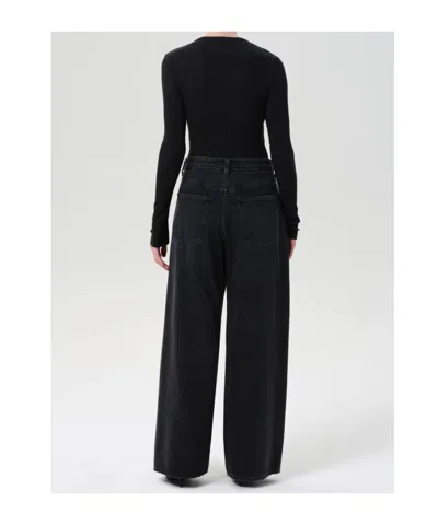 Agolde Vana Black Low-crotch Jeans With Book Closure In Denim Woman In Black