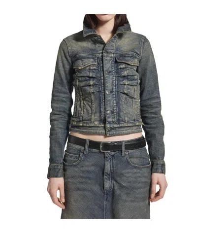 Balenciaga Washed Denim Jacket In Blue