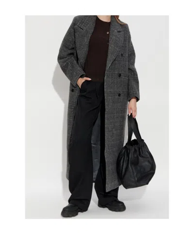 Samsoe & Samsoe Sajilla Double-breasted Checked Coat In Black