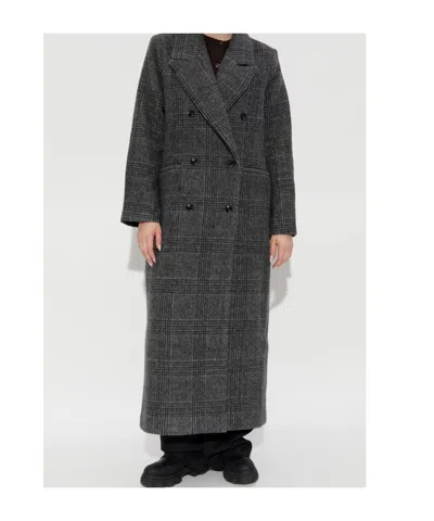 Samsoe & Samsoe Sajilla Double-breasted Checked Coat In Black
