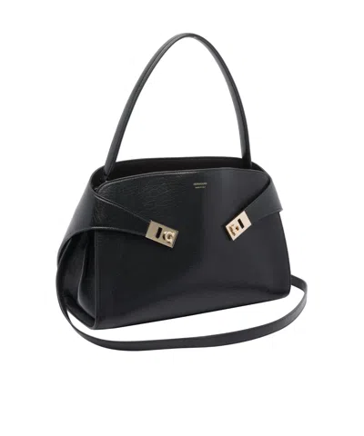 Ferragamo Hug Black Shoulder Bag With Logo Print On The Front In Leather Woman In Multi