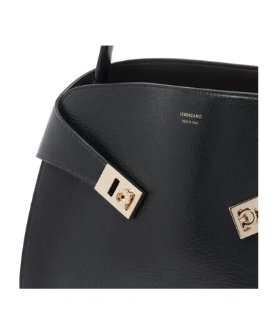 Ferragamo Hug Black Shoulder Bag With Logo Print On The Front In Leather Woman In Multi