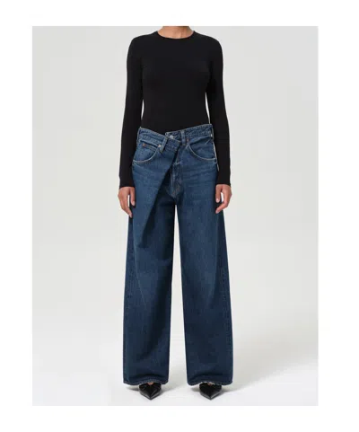 Agolde Women Blue Vana Fold Jeans, 28 Luxury Jeans For Women Darveys