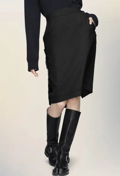 Maison Margiela Midi Skirt Woman Carbon Melange And Black In Black
