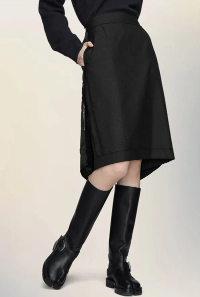 Maison Margiela Midi Skirt Woman Carbon Melange And Black In Black