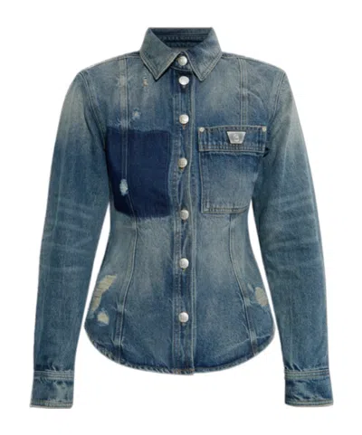 Misbhv Buckled Long-sleeved Denim Jacket In Blue