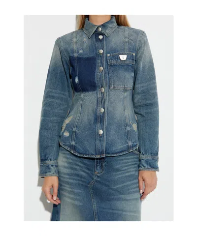 Misbhv Buckled Long-sleeved Denim Jacket In Blue