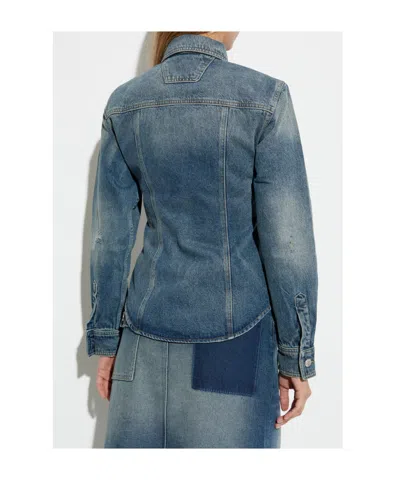 Misbhv Buckled Long-sleeved Denim Jacket In Blue