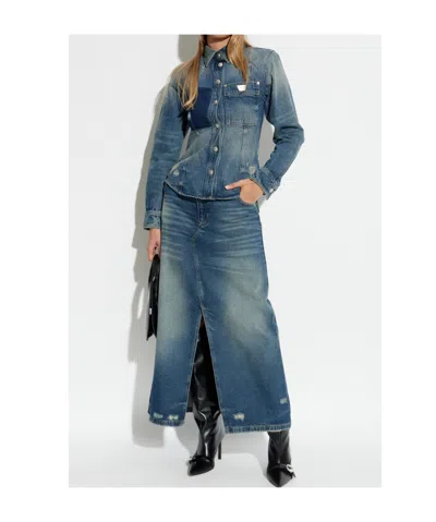 Misbhv Buckled Long-sleeved Denim Jacket In Blue