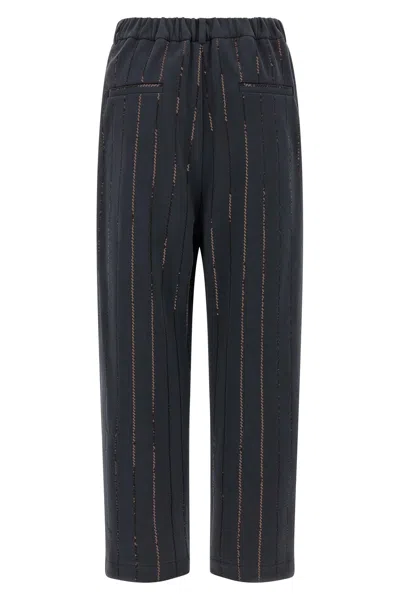 Brunello Cucinelli Striped Embroidered Joggers Pockets In Blue