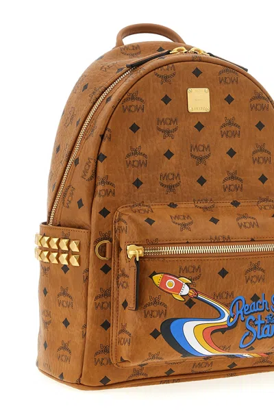 Mcm Small Medium Backpack With Front Pocket And Straps In Brown