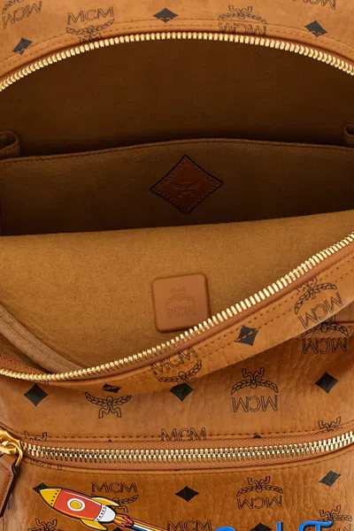 Mcm Small Medium Backpack With Front Pocket And Straps In Brown