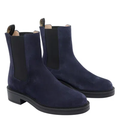 Stuart Weitzman Suede Ankle Boots Featuring Block Heel In Blue