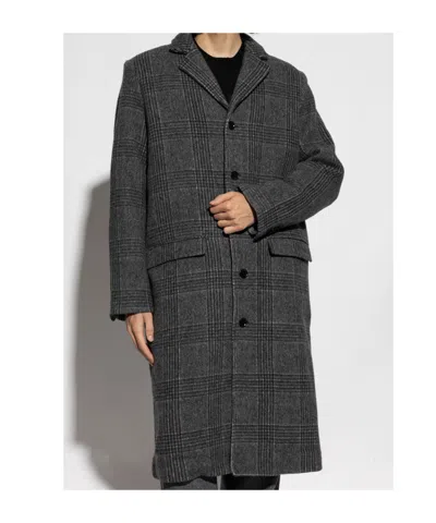Samsoe & Samsoe Checked-pattern Single-breasted Coat In Black