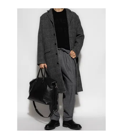 Samsoe & Samsoe Checked-pattern Single-breasted Coat In Black