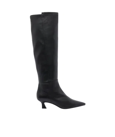 Stuart Weitzman Leather Knee High Pointed Toe Boots In Black