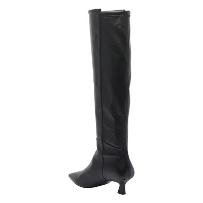 Stuart Weitzman Leather Knee High Pointed Toe Boots In Black