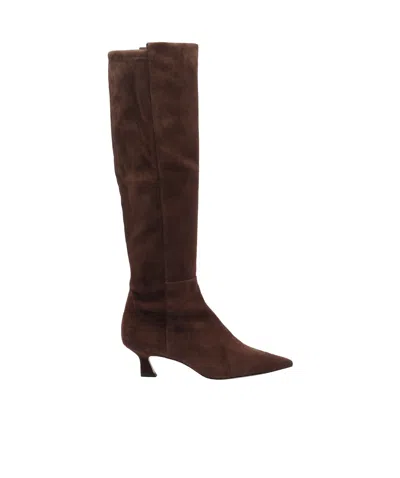 Stuart Weitzman Stylish Suede Ankle Boots With Block Heel In Brown