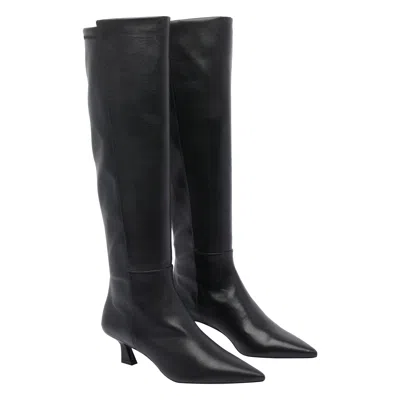 Stuart Weitzman Leather Knee High Pointed Toe Boots In Black