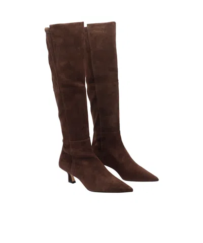 Stuart Weitzman Stylish Suede Ankle Boots With Block Heel In Brown