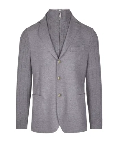 Eleventy Single-breasted Wool Jacket With Ribbed Detailing In Gray