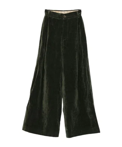 Uma Wang Pleated Velvet Trousers In Black